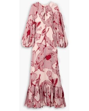 La DoubleJ Printed Silk-Blend Chiffon Maxi Dress - Red