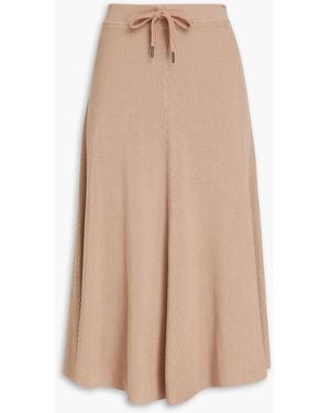 Brunello Cucinelli Ribbed Cotton Midi Skirt - Natural