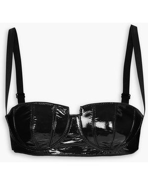 Interior Maia Cropped Patent-leather Bustier Top - Black