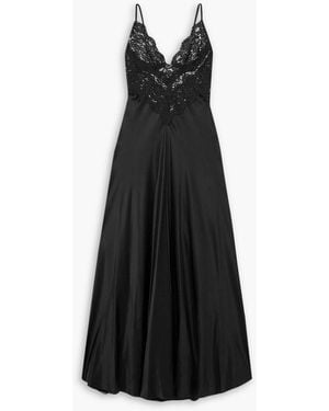 Rodarte Silk-satin And Cotton-blend Lace Maxi Dress - Black
