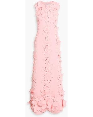 Badgley Mischka Appliquéd Laser-Cut Scuba Gown - Pink