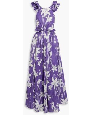 Zimmermann Ruffled Cutout Floral-print Cotton-voile Maxi Dress - Purple