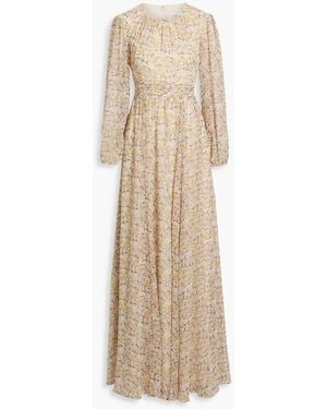 Mikael Aghal Floral-print Chiffon Maxi Dress - Natural