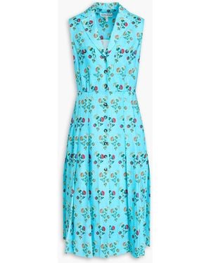 Saloni Eddie Floral-Print Linen Midi Shirt Dress - Blue