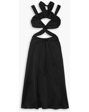 Halpern Cutout Twisted Satin Midi Dress - Black