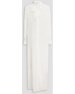 Wardrobe NYC Pussy-Bow Silk Crepe De Chine Maxi Shirt Dress - White