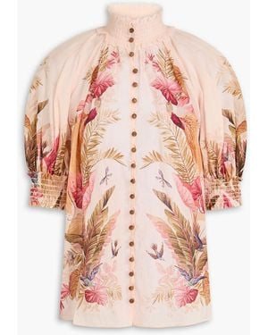 Zimmermann Floral-Print Ramie Blouse - Pink