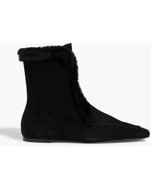 TOTEME Shearling-Trimmed Suede Ankle Boots - Black