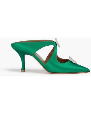 Malone Souliers Tina 70 Crystal-embellished Satin Mules - Green