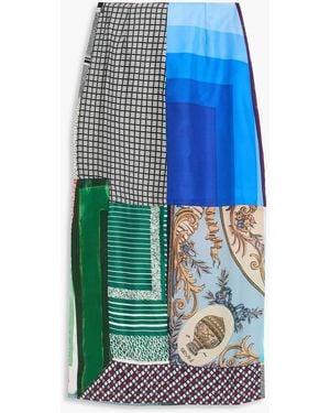 Conner Ives Patchwork Printed Silk-blend Pencil Skirt - Blue