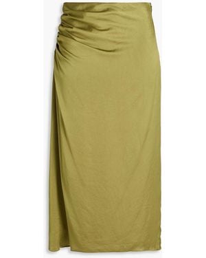 Theory Gathered Satin Midi Skirt - Green