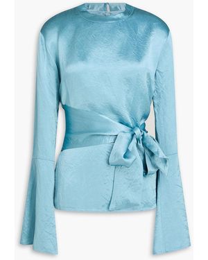 Nanushka Ilone Belted Crinkled-Satin Blouse - Blue
