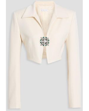 Area Off- Crystal Brooch Cropped Jacket - Natural
