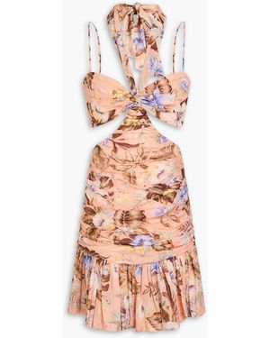 Zimmermann Cutout Floral-Print Cotton-Mousseline Mini Dress - Pink