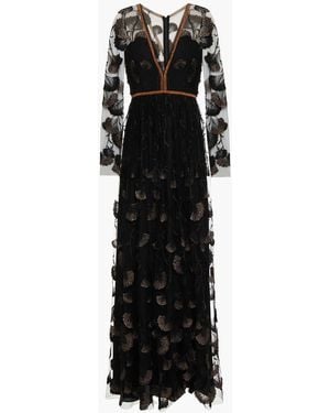 Amanda Wakeley Frayed Metallic Embroidered Tulle Maxi Dress - Black
