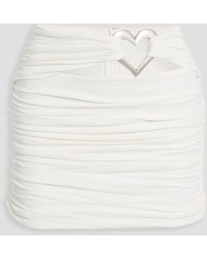 Area Ruched Embellished Stretch-Jersey Mini Skirt - White