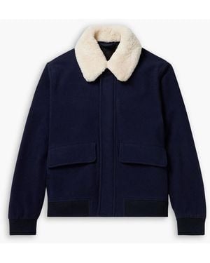 MR P. Shearling-Trimmed Wool-Blend Felt Bomber Jacket - Blue