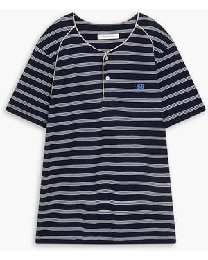 Wales Bonner Striped Cotton-Blend Piqué T-Shirt - Blue