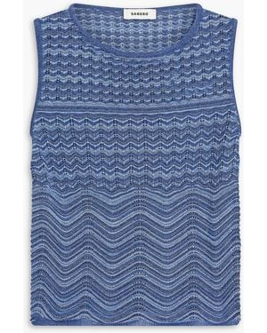 Sandro Metallic Crochet-Knit Top - Blue