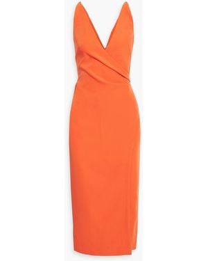 Halston Wrap-effect Stretch-crepe Midi Dress - Orange