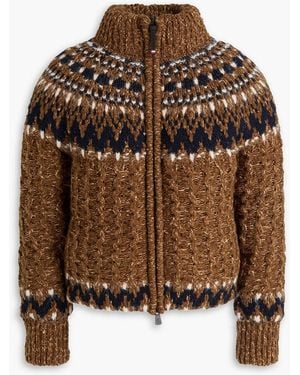 Moncler Indren Fair Isle Cable-Knit Wool-Blend Down Jacket - Brown