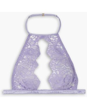 Coco De Mer Camellia neckholder-soft-bh aus leavers-spitze mit satinbesätzen - Lila