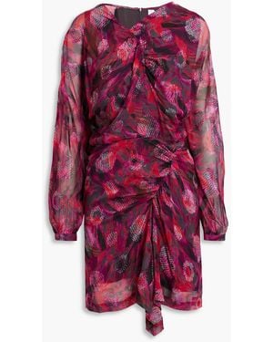 IRO Paolina Ruched Printed Fil Coupé Silk-blend Chiffon Mini Dress - Red