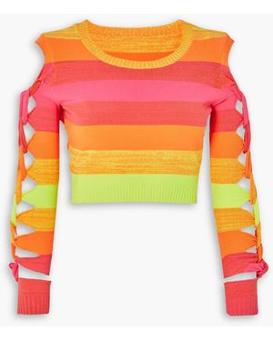 AGR Verkürztes oberteil aus stretch-strick mit cut-outs und streifen - Rot