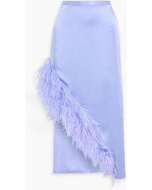 LAPOINTE Feather-Trimmed Satin-Crepe Midi Skirt - Blue