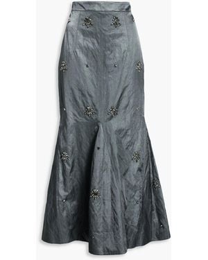 Huishan Zhang Flared Crystal-embellished Crinkled-satin Midi Skirt - Grey
