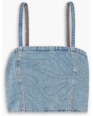 ROTATE BIRGER CHRISTENSEN Cropped Crystal-Embellished Denim Top - Blue
