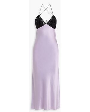 The Sei Lace-Paneled Silk-Satin Maxi Dress - Purple
