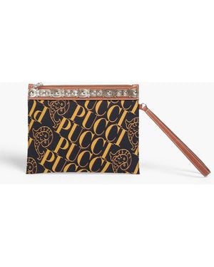 Emilio Pucci Leather-trimmed Jacquard Pouch - Brown
