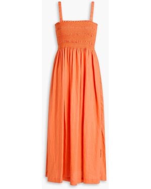 Heidi Klein Shirred Linen Midi Dress - Orange