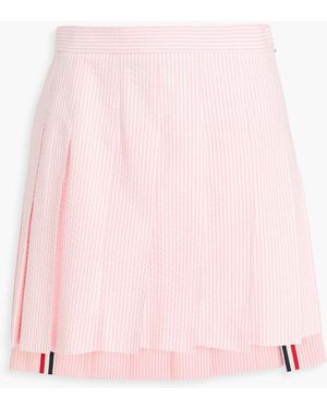 Thom Browne Pleated Striped Cotton-Seersucker Mini Skirt - Pink