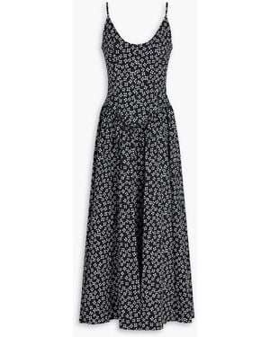 STAUD Dena Floral-Print Stretch-Cotton Poplin Midi Dress - Black