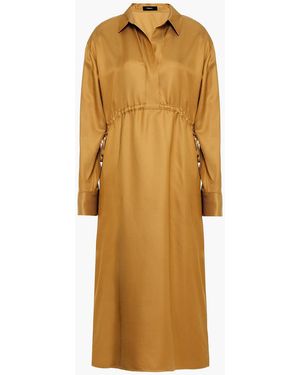 Theory Gathered Satin-twill Midi Dress - Yellow