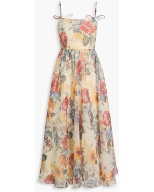 Mikael Aghal Floral-Print Chiffon Midi Dress - Natural
