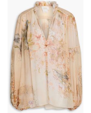CAMILLA Embellished Floral-Print Silk-Crepon Blouse - Natural