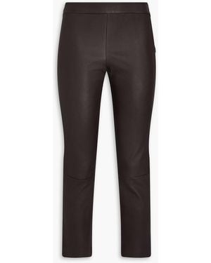 Theory Leather Kick-Flare Pants - Grey