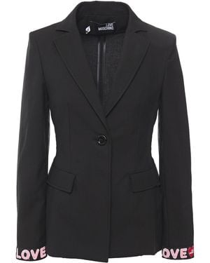 Love Moschino Jacquard-trimmed Cotton-blend Piqué Blazer - Black