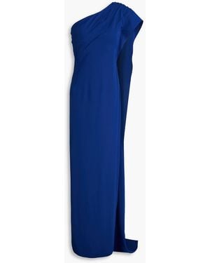 Marmar Halim One-shoulder Draped Crepe De Chine Gown - Blue