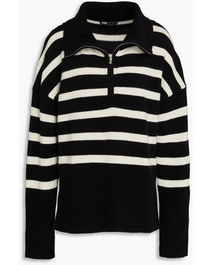 Maje Gestreifter pullover aus einer kaschmirmischung mit halblangem reißverschluss - Schwarz