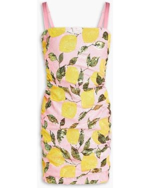 Dolce & Gabbana Gerafftes minikleid aus tüll mit pailletten - Gelb