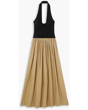 Esse Studios Zweifarbiges neckholder-maxikleid aus stretch-strick und baumwollpopeline - Natur