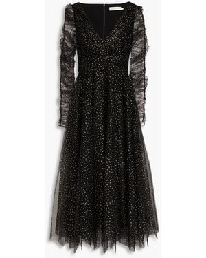 Zimmermann Ruched Glittered Tulle Midi Dress - Black