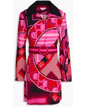 CAMILLA Belted Crystal-Embellished Printed Stretch-Twill Mini Shirt Dress - Red