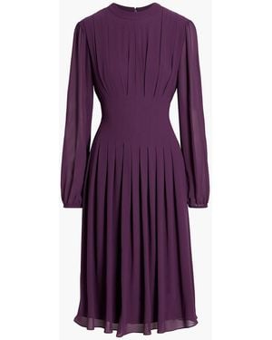 Mikael Aghal Pleated Crepe De Chine Midi Dress - Purple