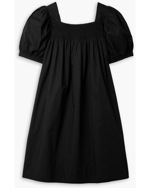 Doen Earhart Smocked Cotton-poplin Mini Dress - Black