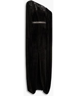 Safiyaa One-Shoulder Belted Velvet Gown - Black